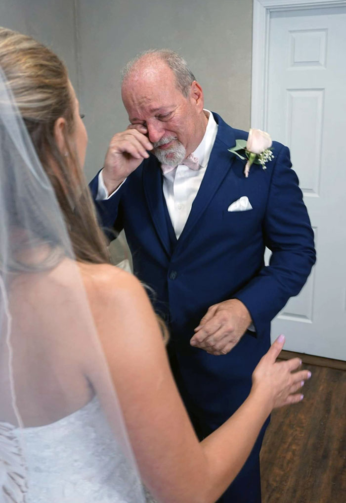 My Dad's First Look At My Baby Sister In Her Wedding Dress. He Is Normally A Tough Guy. This Hit Us All In The Feelings
