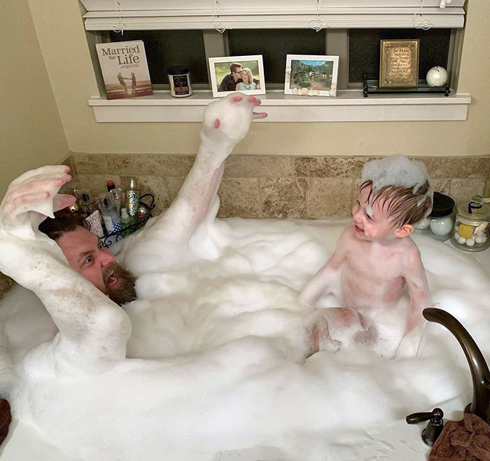 Me And My Child Having A Bath Time