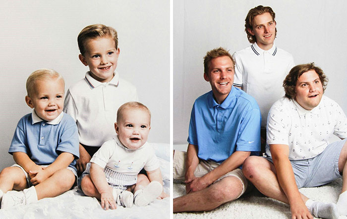 My Brothers And I Decided To Recreate Our Mother's Favorite Photo Of Us For Mother's Day - 20 Years Apart