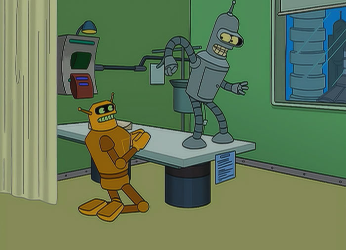 Bender talking with golden robot from Futurama