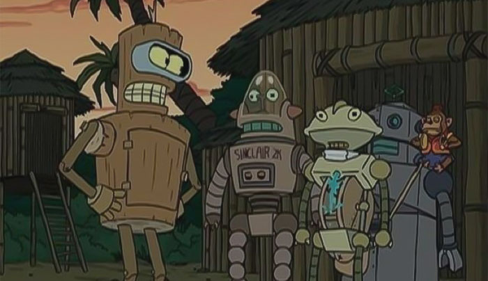 Bender with other robots from Futurama