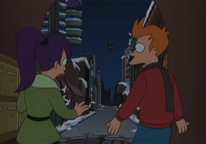 Leela and Fry walking from Futurama