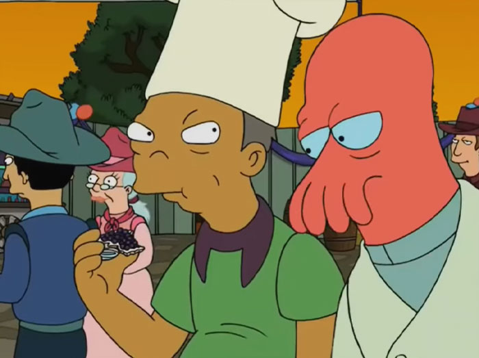 Zoidberg and Amy father looking from Futurama