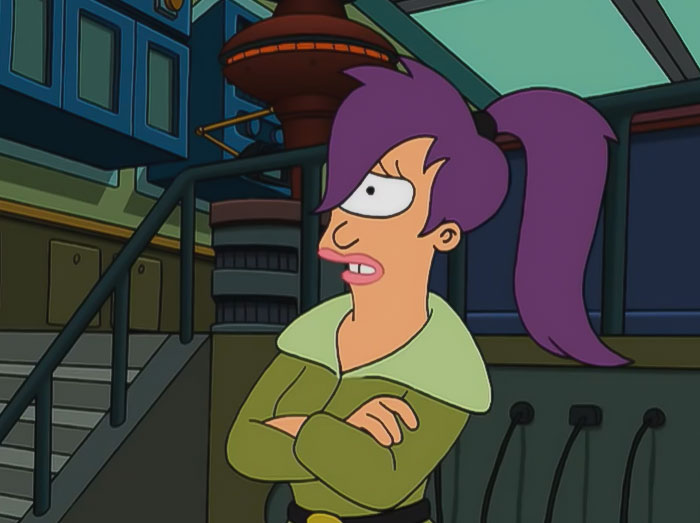 Leela wearing green clothes standing from Futurama