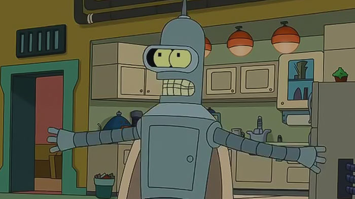 Bender standing and talking from Futurama