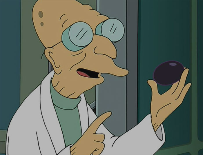 Professor holding black marble from Futurama
