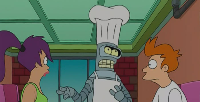 Bender wearing chief clothes from Futurama