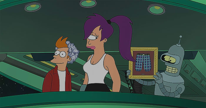 Fry Leela and Bender looking from Futurama