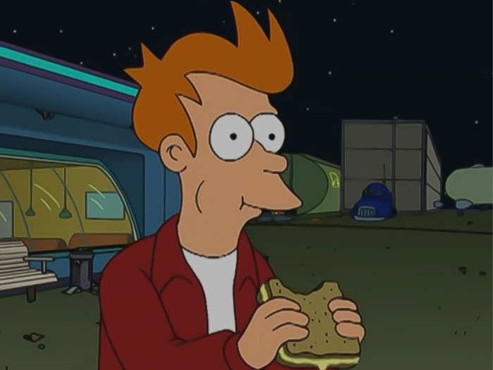 Fry eating sandwich from Futurama