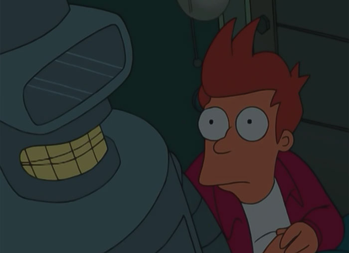 Fry looking at Bender sleeping from Futurama