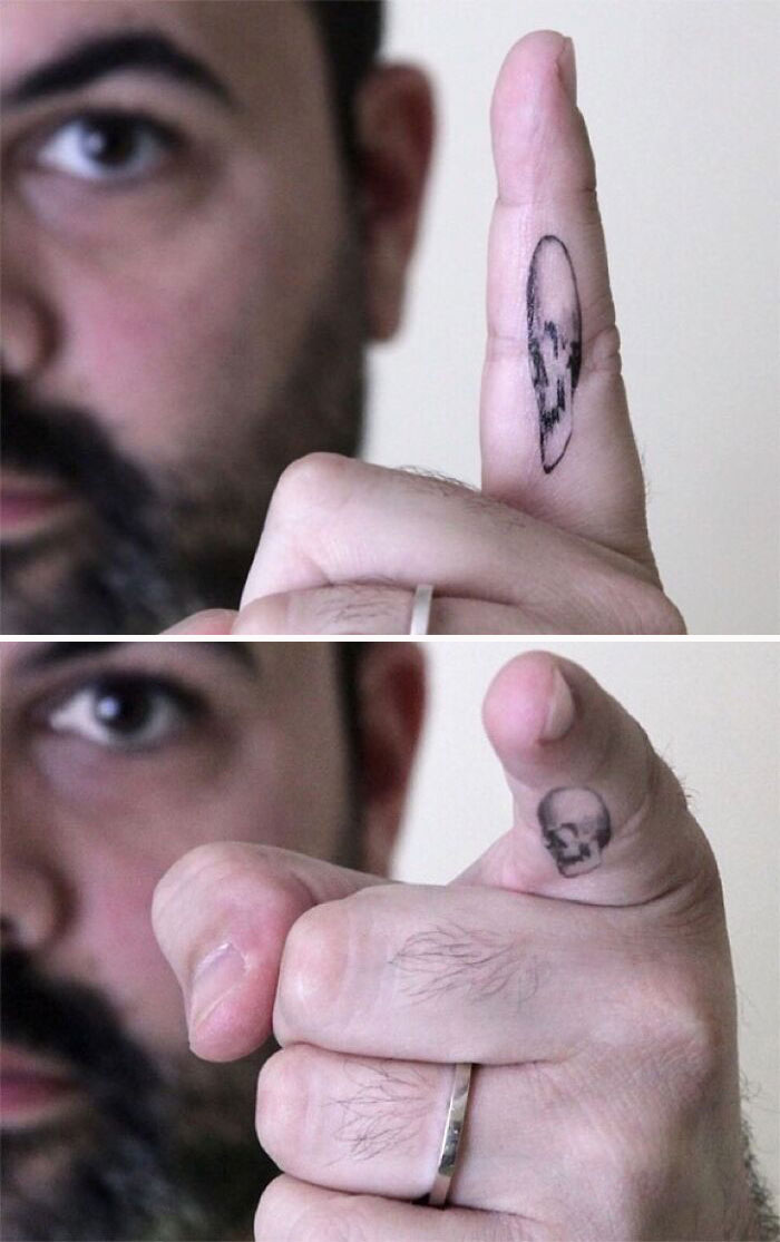 Optical Illusion Finger Tattoo