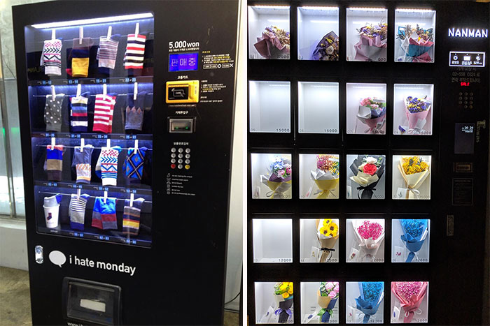 Socks and flower bouquets vending machines 