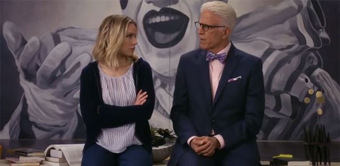 Michael and Eleanor talking 