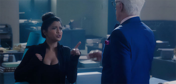 Vicky pointing at Michael 