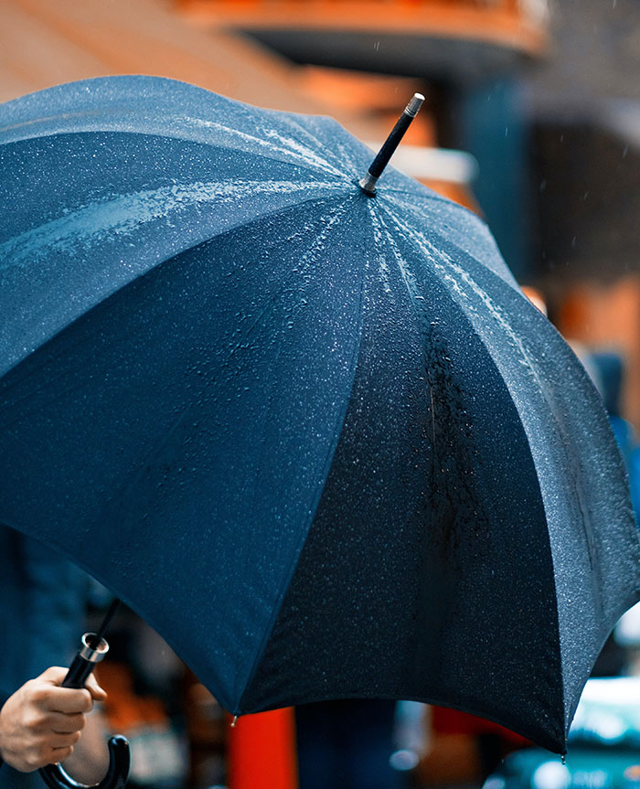 Person holding umbrella while raining