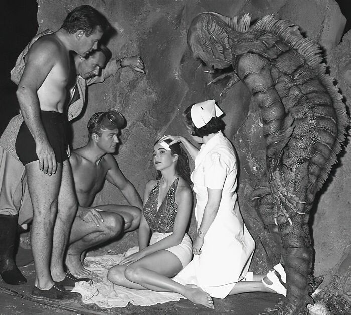 Actress Julie Adams Being Treated After Hitting Her Head During The Filming Of "Creature From The Black Lagoon", 1954