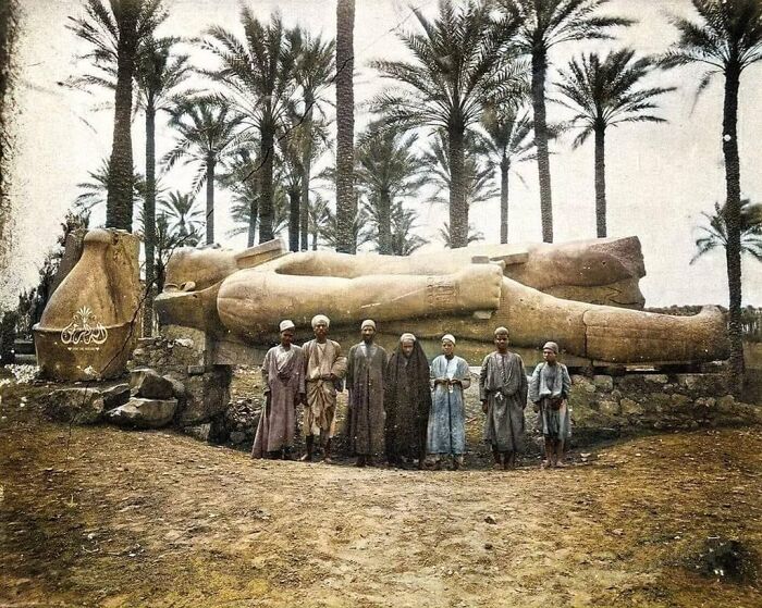 Egyptian Men With A Fallen Statue Of Ramses II, The Late 1800s