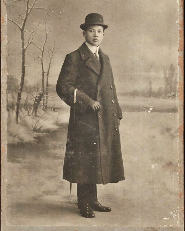 A Stylish Young Gentleman On A Winter Stroll, 1900