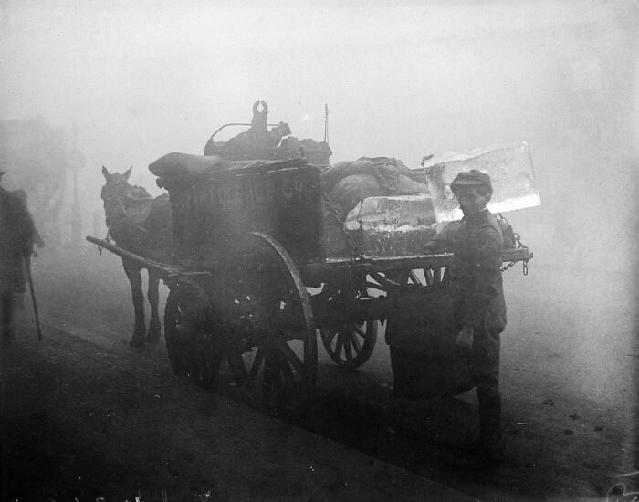 Ice Being Delivered In The London Smog, 1919