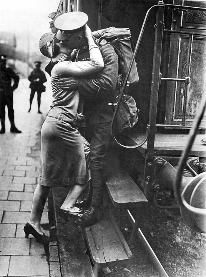 A Woman Kisses A British Soldier Returning From Ww2