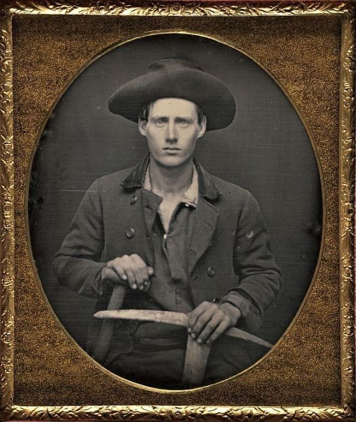 Portrait Of A California Gold Miner With Pick And Shovel, 1850