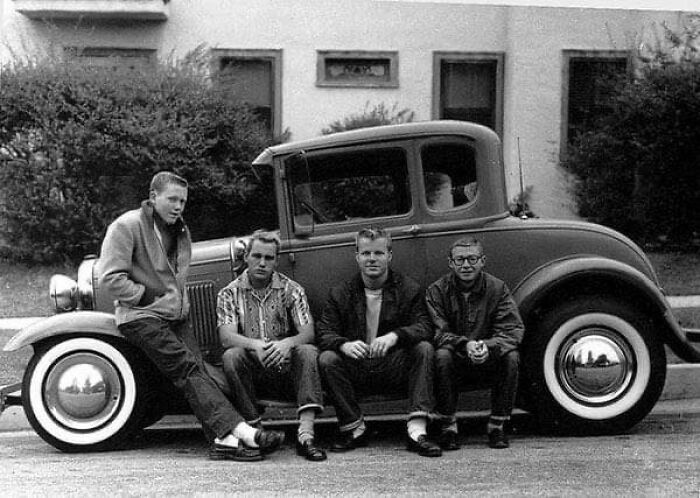 Teenagers And Their Car In The 1950's
