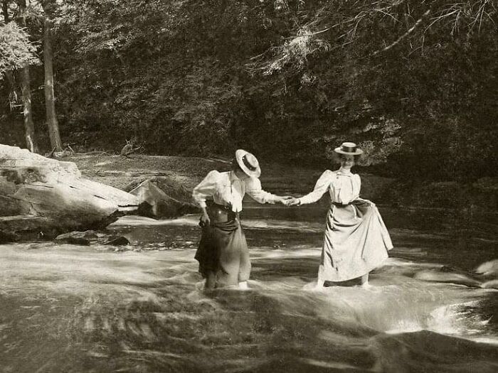 Two Friends Strolling In A Cool Stream On A Warm Day, 1910