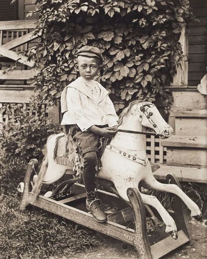 Portrait Of A Young Boy, Claude Clark, Sitting On A Rocking Horse, 1902