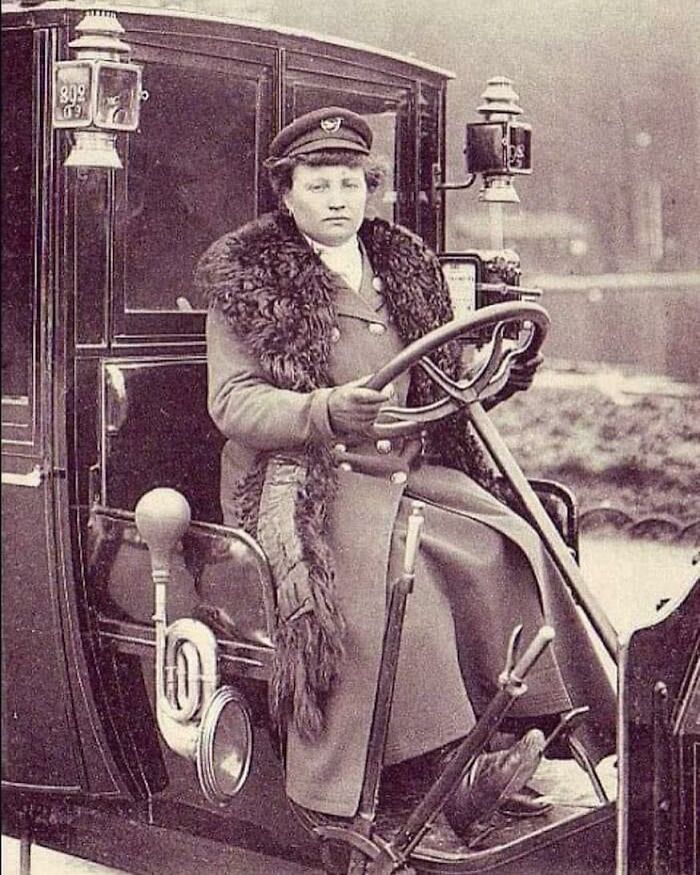 Madame Decourcelle The First Female Taxi Driver In Paris, France, 1909