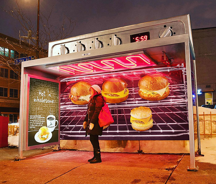 To Launch Its New Breakfast Sandwiches Caribou Coffee Turned Bus Shelters In Minneapolis Into Ovens - With Real Heat