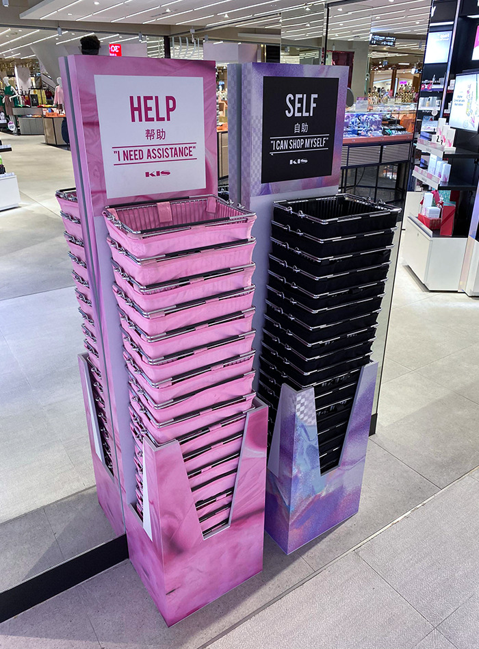 These Two Different Sets Of Shopping Baskets At A Department Store In Bangkok - For Those That Need Help Or Want To Be Left Alone
