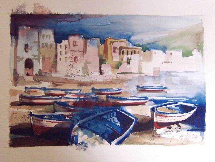 Quick Watercolor Of Boats In Italy