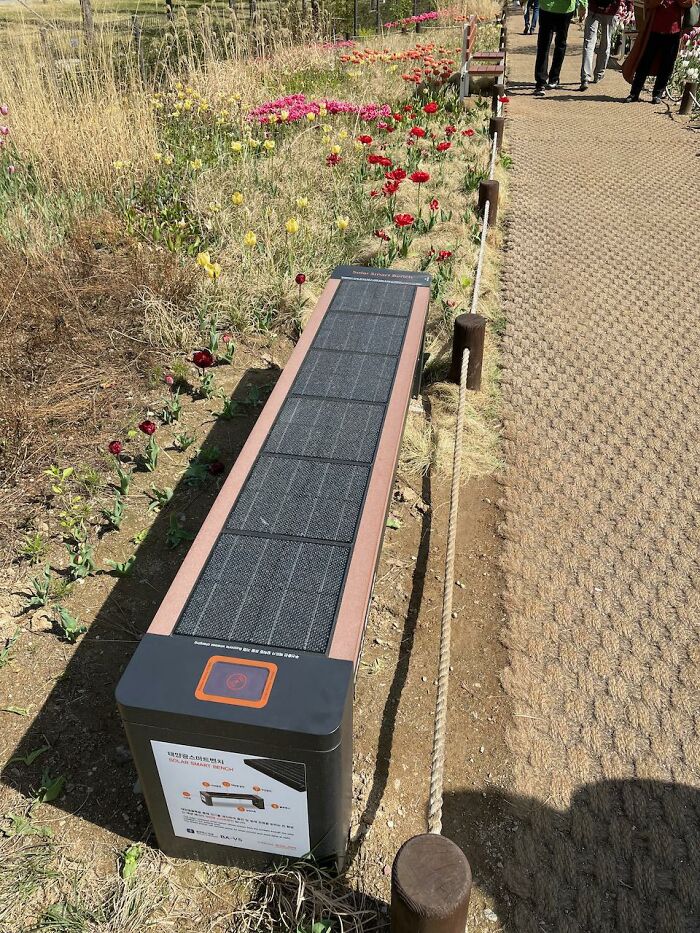 Solar-powered bench in a public park 