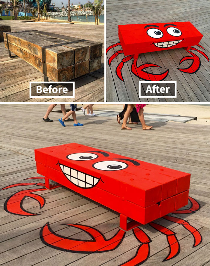 Old Bench Painted Into A Crab