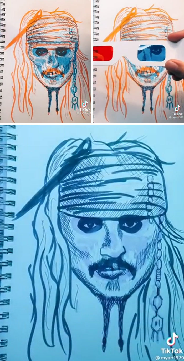 Captain Jack Sparrow 3D Anaglyph Art