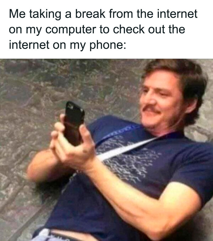 Me taking a break from the internet on my computer to check out the internet on my phone meme