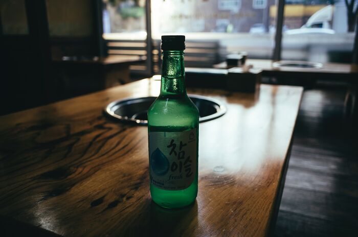Jinro Soju bottle on the table 