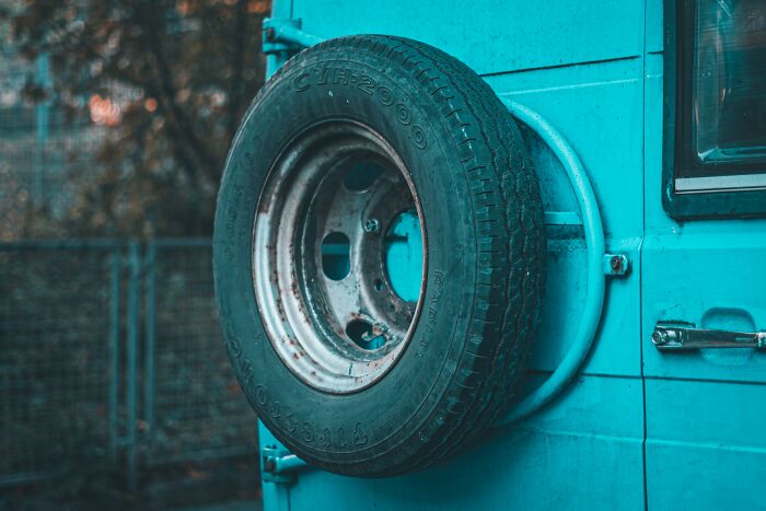Spare tire on a van's back 