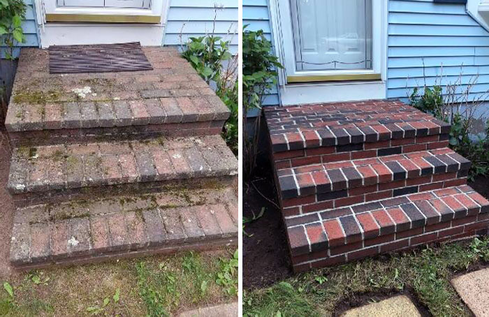 Before And After Of Pressure-Washing The Stairs