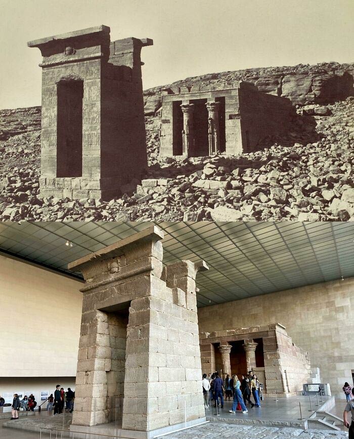 The Temple Of Dendur, On The Banks Of The Nile River In Egypt Around 1870, And At The Metropolitan Museum Of Art In New York In 2023. (Saved From Dam Flooding)