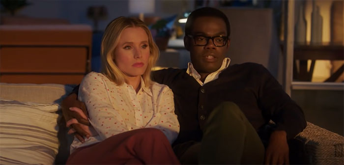 Chidi and Eleanor holding hands 