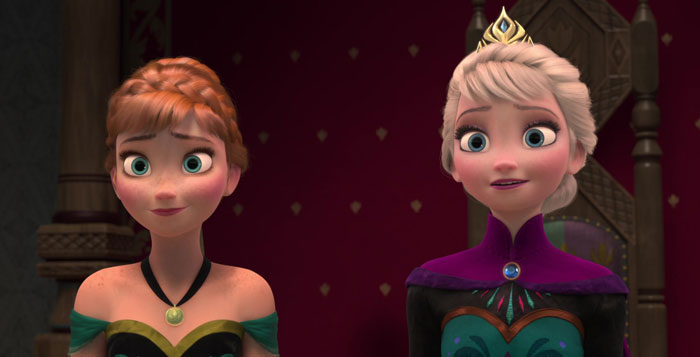 Elsa and Anna looking from Frozen