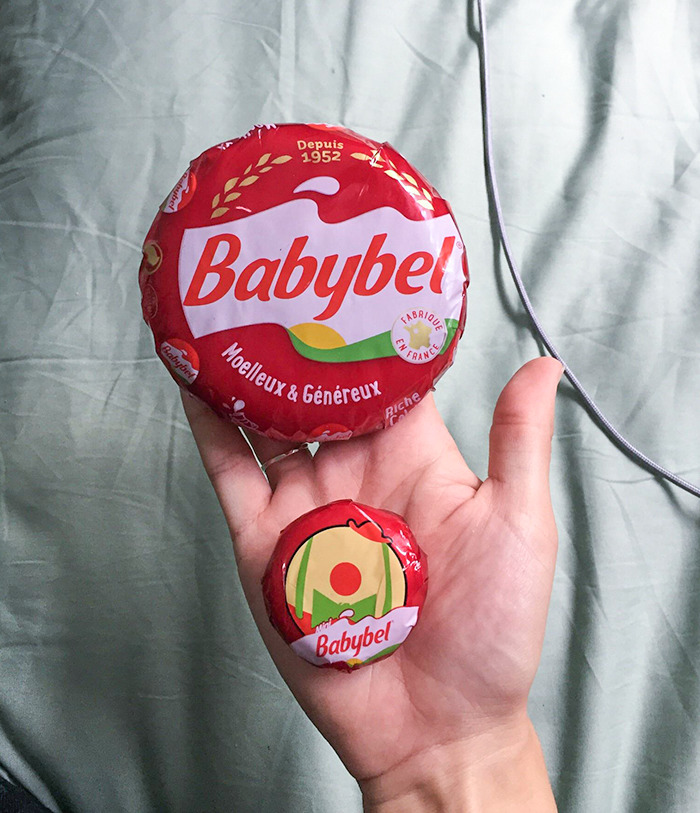 In France, You Can Buy Giant Babybel Cheese. Normal One On The Bottom For Size Comparison