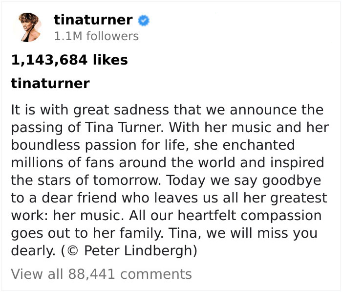 Tina Turner Shared Her Biggest Regret In An Ominous Instagram Post Just 2 Months Before Her Passing Tina Turner Shared Her Biggest Regret In An Ominous Instagram Post Just 2 Months Before Her Passing