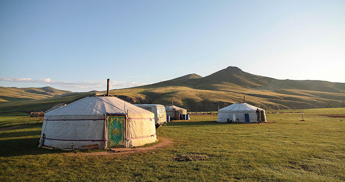 Mountains with tents in Mongolia