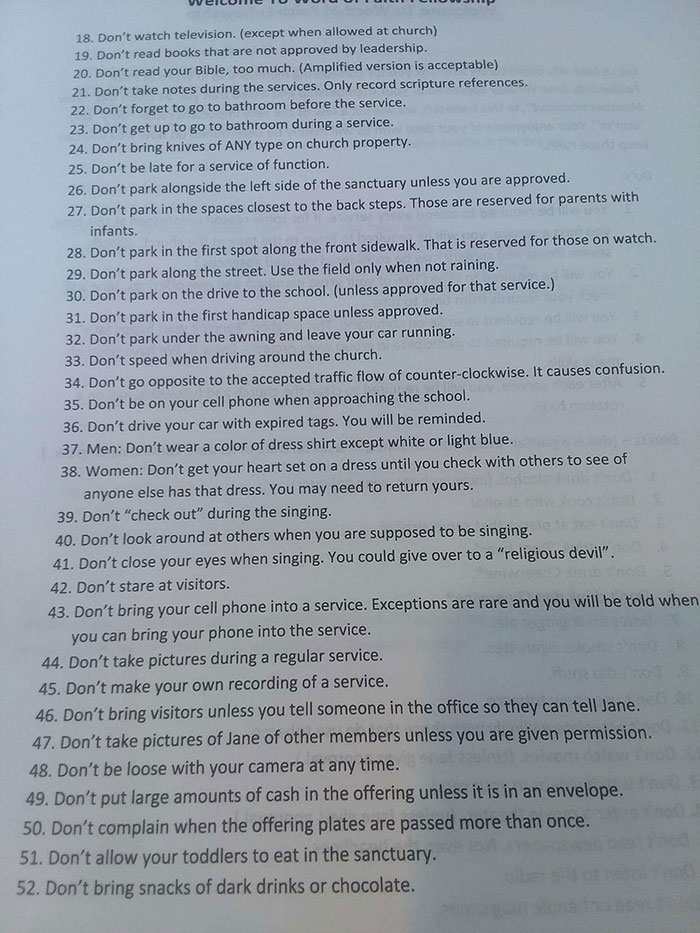 Local Cult Has 150 Rules For Their Members, The List Goes Viral On Twitter