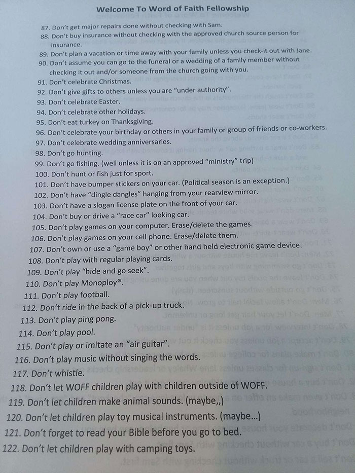 Local Cult Has 150 Rules For Their Members, The List Goes Viral On Twitter