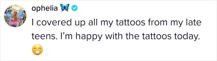 Social media post about covering and liking older tattoos. Social media post about covering and liking older tattoos.