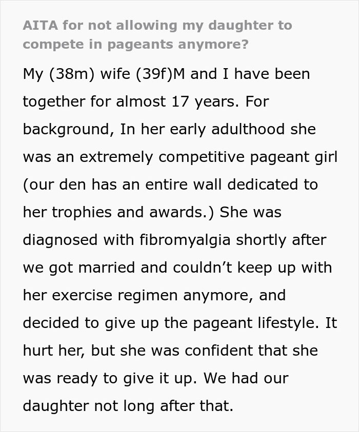 Dad Calls Out Wife And Puts An End To Her Unhealthy Obsession With Their 14-Year-Old Daughter's "Pageant-Ready" Looks, Wonders If He's A Jerk Dad Calls Out Wife And Puts An End To Her Unhealthy Obsession With Their 14-Year-Old Daughter's "Pageant-Ready" Looks, Wonders If He's A Jerk