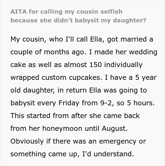 "The Bill Came Out Close To $1800": Woman Wants To Take Bride To Court After She Refused To Babysit Her Child After She Baked Her A Wedding Cake